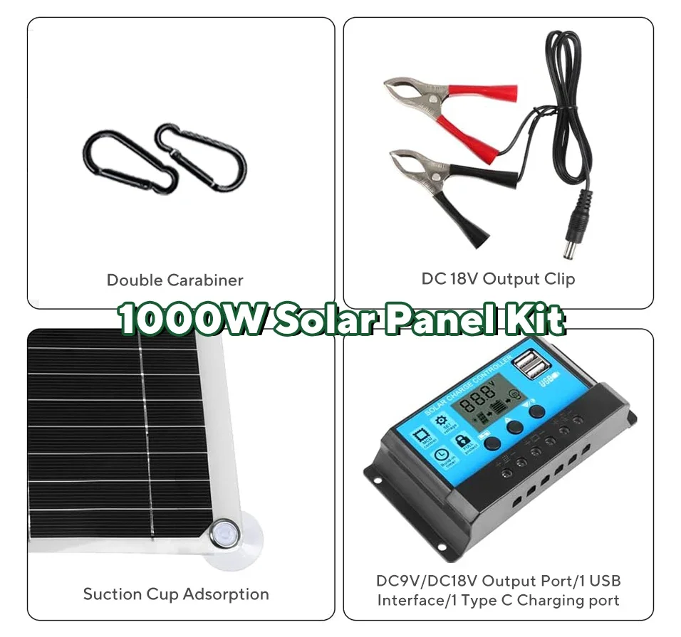 1000W Solar Panel Kit,12V Sola - Usb Charger Dynamo review and price